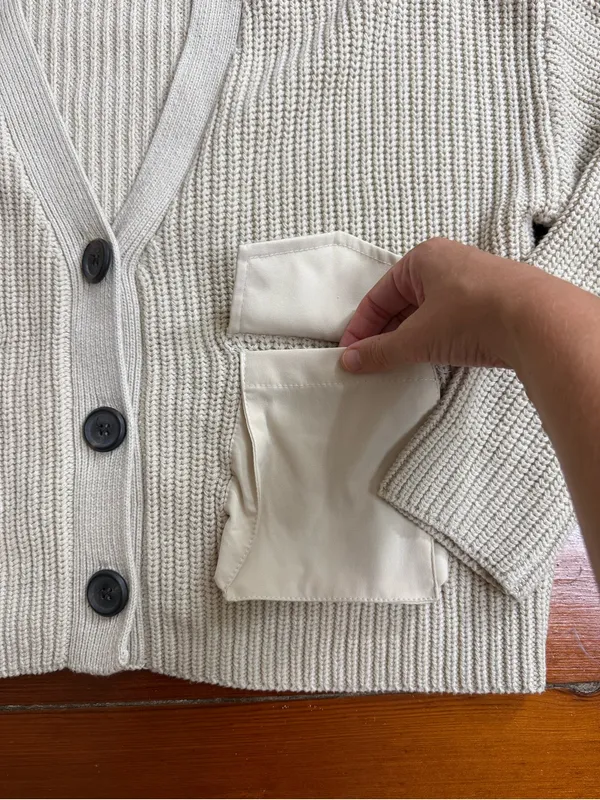 English Factory Cream Chunky Knit Utility Pocket V-Neck Cardigan XS 💛🍄 - Image 7