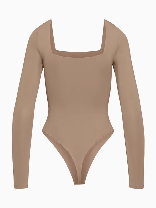 Aritzia Babaton Square Neck Long Sleeve Bodysuit - Taupe Brown Large - Image 4