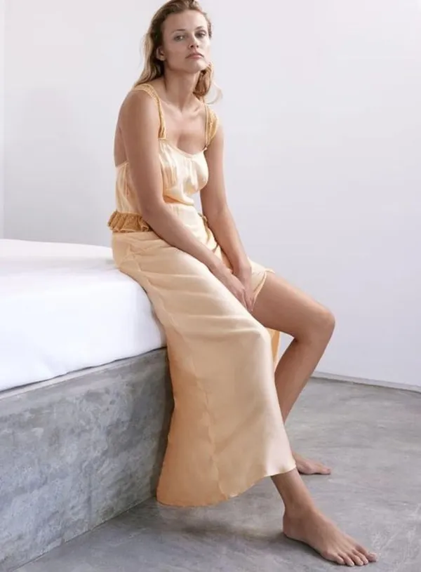 Zara SATIN MIDI LONG LACE STRAPS PEPLIM DRESS Front Slit at Hem Size S NEW - Image 3