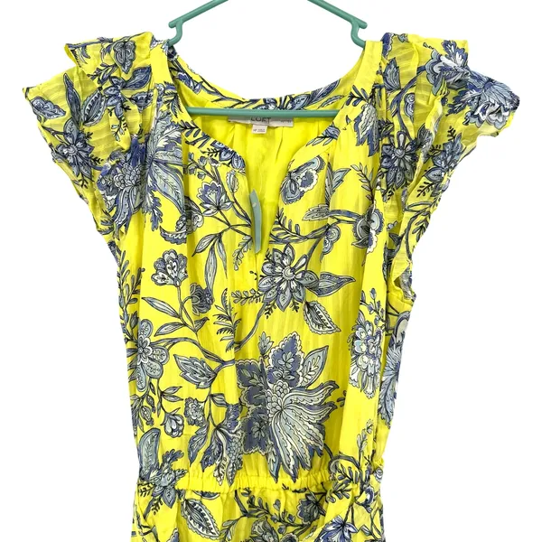 Loft Size Medium Petite Yellow Sun Dress Knee Length‎ Belted Short Sleeve Bright - Image 3