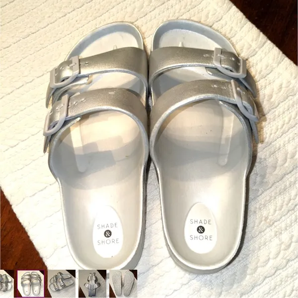 Shade & Shore Silver Slide Sandals Adjustable straps 8 Ladies new - Image 2