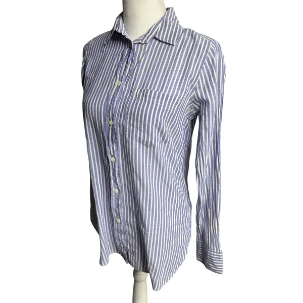 J.Crew Boy Fit Blue White Striped Button Up Shirt Size 00 Cotton Stretch - Image 3