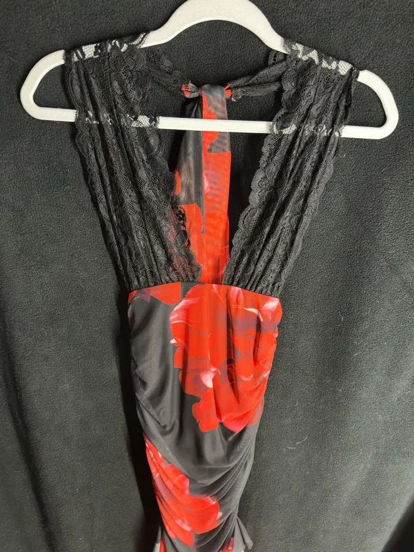 Boutique Red and Black floral halter maxi dress - Image 7