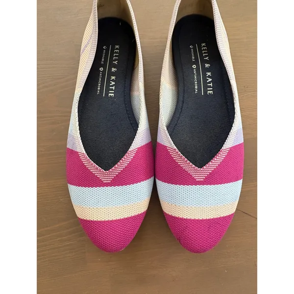 Kelly & Katie Striped Knit Pointed Toe Ballet Flats Washable Pink Blue 7M - Image 2