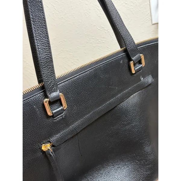 Nordstrom Black Leather Shoulder Bag Classic Neutral Minimalist Top Handle Purse - Image 2