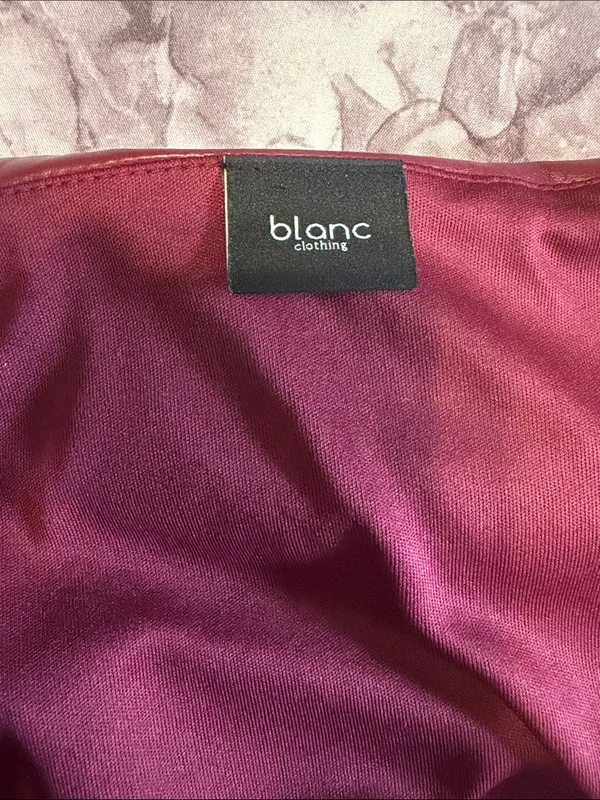 Strapless Draped Faux Leather top in Burgundy - Image 3