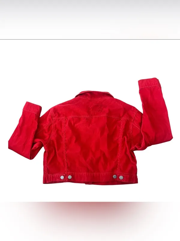 LEVI’S PREMIUM Red Corduroy Cropped Trucker Jacket - Medium White Tab - Image 2