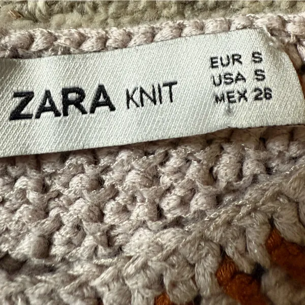 Zara Knit Crochet Crop Top Brown Tan Size Small Boho Cottage - Image 5