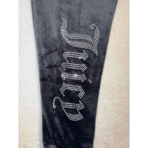 Juicy Couture Black Velour Joggers‎ Rhinestone Logo Y2K Sleepwear Pants Small - Image 7