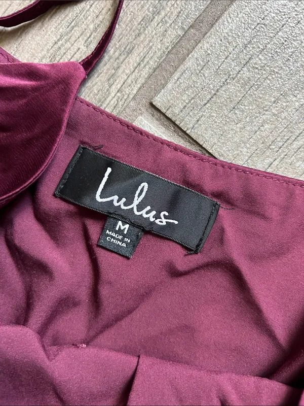 Lulu's Deep Wine Satin Button-Front Bodysuit - Image 2