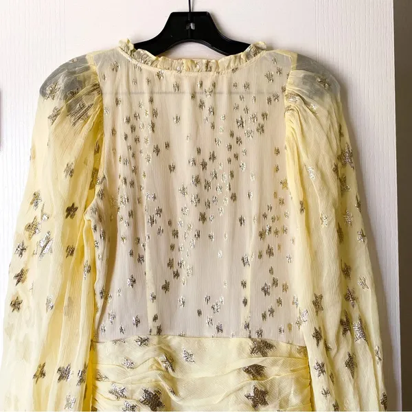 LoveShackFancy Dress Rina Silk Metallic Star Ruffle Mini Sunmer Sunflower 2 EUC - Image 8