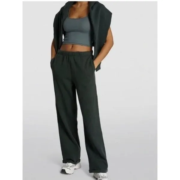 Skims Cotton Fleece Classic Straight Leg Sweatpants - Spruce, Size small NWT - Image 2