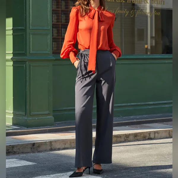 Rihoas Grey Natural Waisted Straight Pants - Image 3