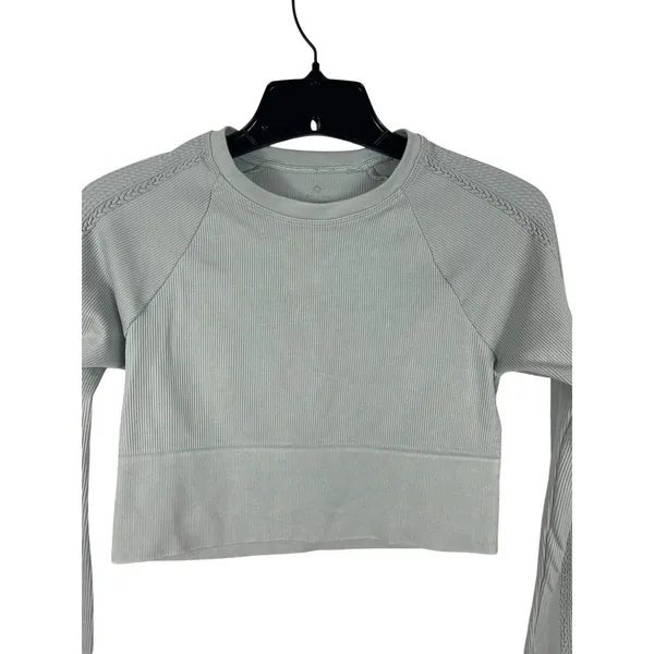 Aerie Offline By Sage Green Ribbed Seamless Crop Top Long Sleeve M Balletcore - Image 2