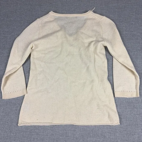 Claudia Nichole Sweater Womens M White Cashmere V Neck 3/4 Sleeve Knit Pullover - Image 6