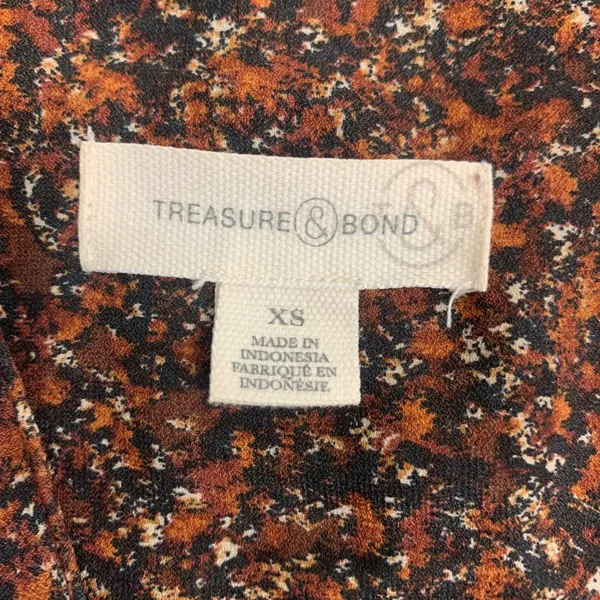 Treasure & Bond Women's XS Brown Abstract Speckled V-Neck Long Sleeve Blouse‎ - Image 5