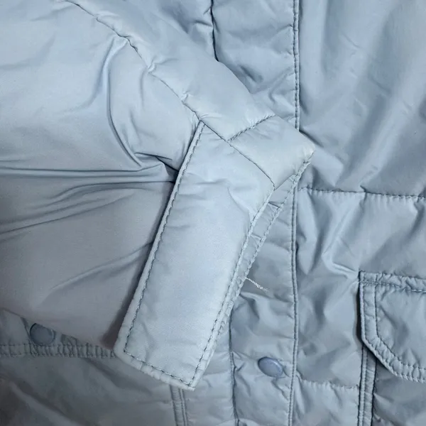 Lands End Womens M 10-12 Light Blue Quilted Puffer Jacket Sherpa Collar Zip Snap - Image 7