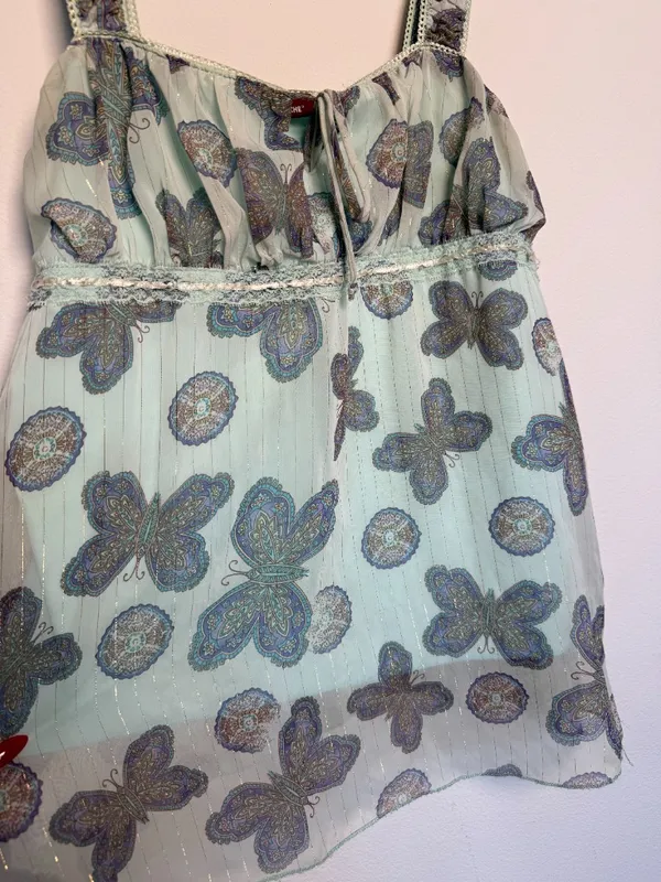 Vintage Y2K Sheer Butterfly Print Flowy Tank Top - Image 4