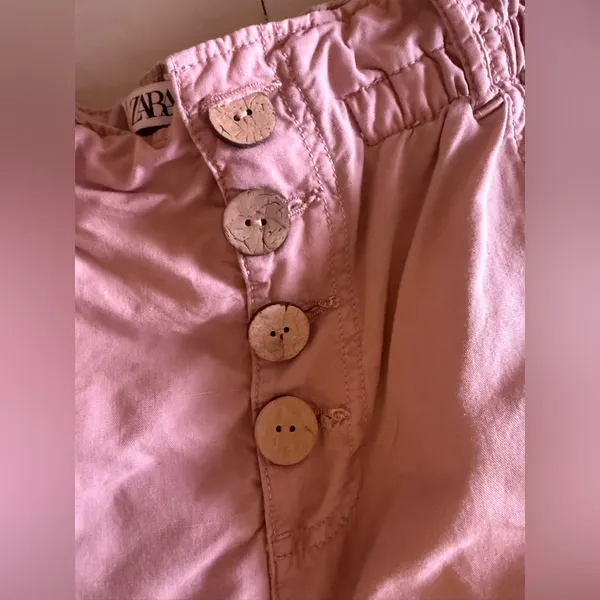Zara Women's Baggy Rustic Paperbag Lightweight Pants Dusty Pink Button Fly Sz 2 - Image 14