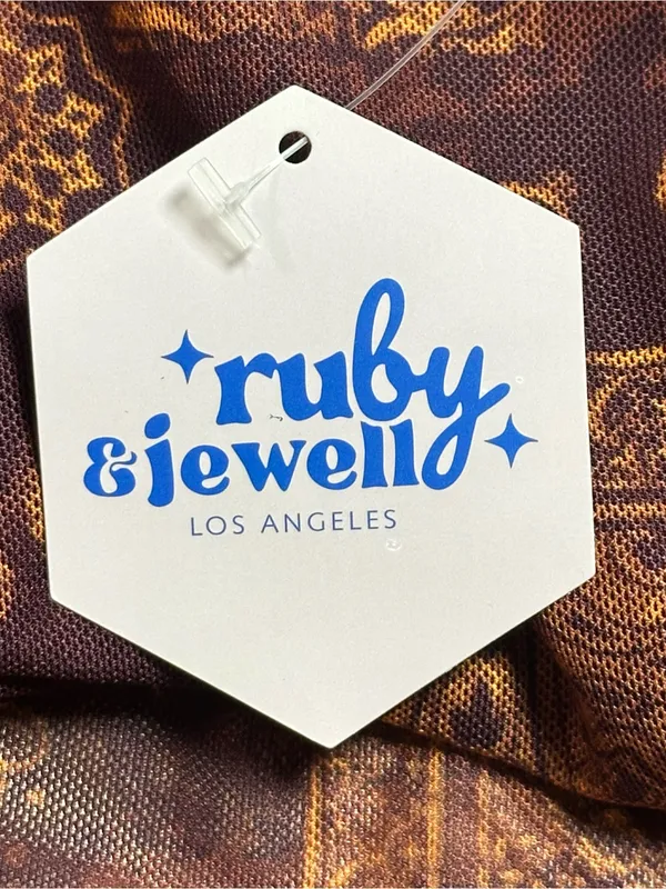 Ruby & Jewell Los Angeles Asymmetrical Mesh Tube Top Brown Paisley Size L NWT - Image 10