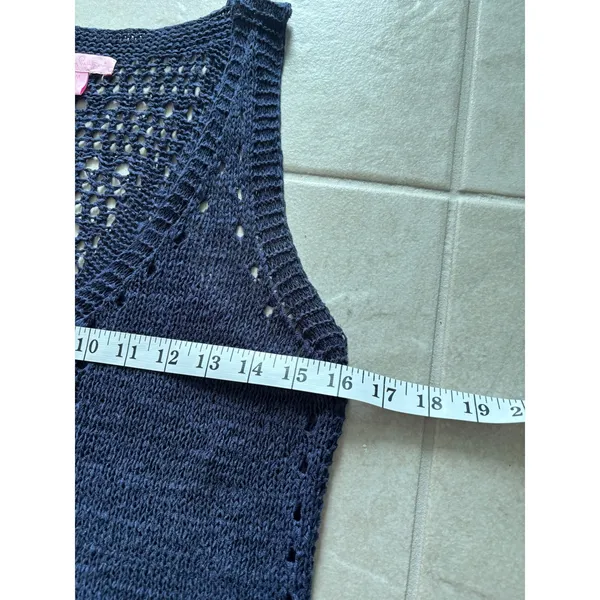 Lilly Pulitzer Vest Womens Medium Blue‎ Crochet Beachy Coastal Quiet Luxury - Image 6