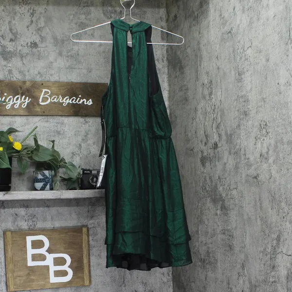 Adrianna Papell Womens Babydoll Metallic Halter Dress AD3D105594 Emerald Green 4 - Image 2