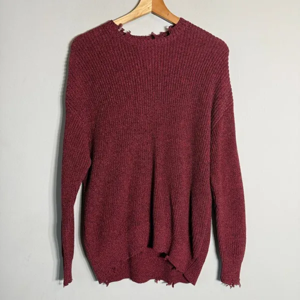NWT Pistola Eva Distressed Crew Neck Knit Pullover Sweater Women's XS Red Black - Image 6