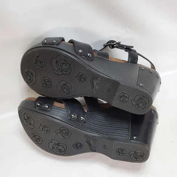 Dansko‎ Wedge Sandals Women 36 Black Leather Strappy Studded Comfort 1907020200 - Image 7