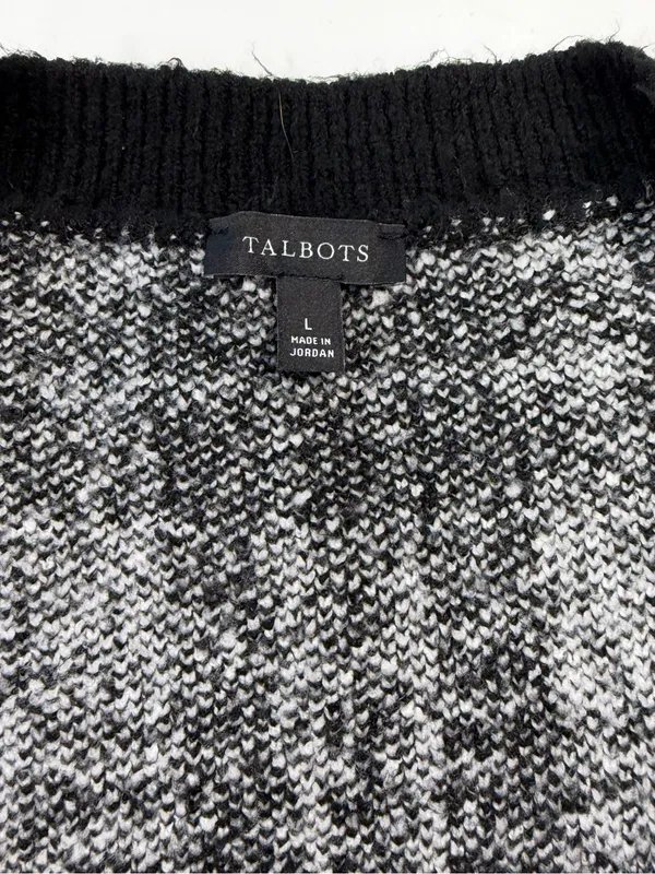 Talbots Black and White Plaid V-Neck Cardigan with Silver Buttons Size Large - Image 5