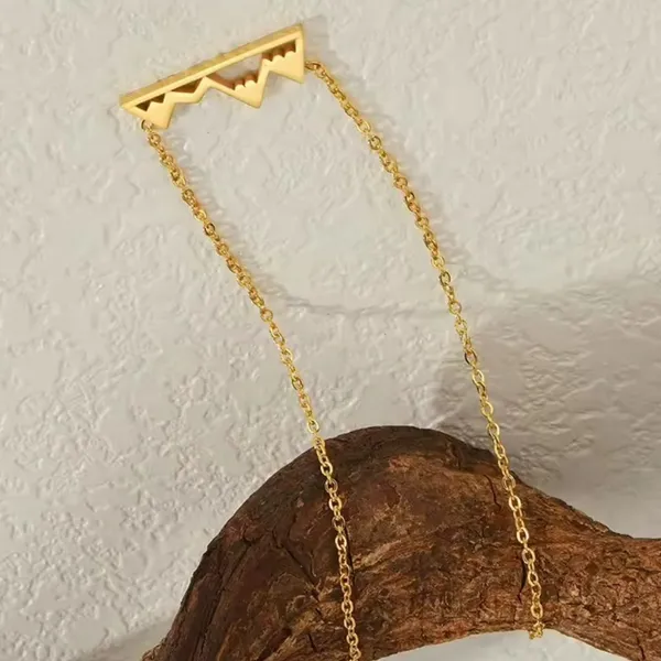 NEW Yellow Gold Plated Snowy Mountain Bar Pendant Necklace, 16-18”‎ - Image 15