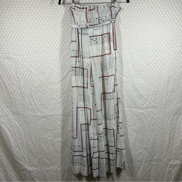 Free People White Dot Star Print High Rise Tie Waist Wide Leg‎ Pants - Image 5
