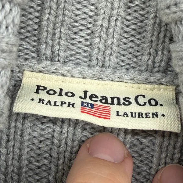 Polo Jeans Co Ralph Lauren Grey Ribbed Turtleneck Sweater Cream‎ Stripe Preppy - Image 5