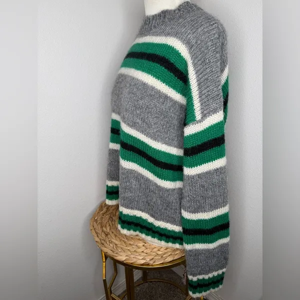 Urban Outfitters Sweater Knit Boyfriend Crewneck Gray Green Striped Fall cozy - Image 3