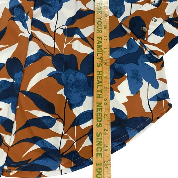 Ann Taylor Factory Women Rusty Orange White Blue Floral Blouse Long Sleeve Sz L - Image 4