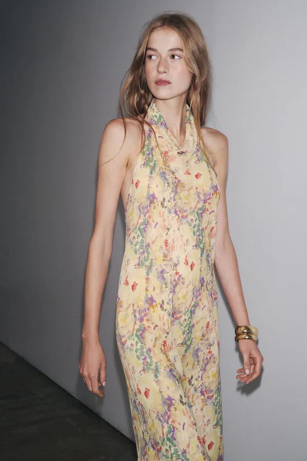 Zara floral Boho open back Halter Maxi summer vacation Dress - Image 8