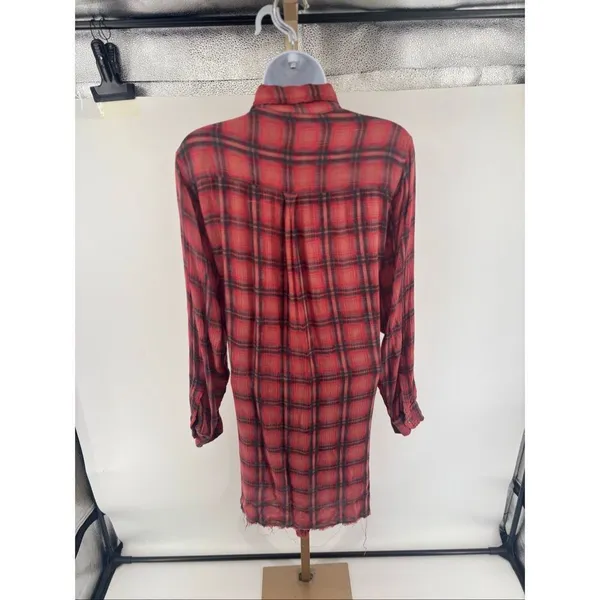 Free People FP One Grunge Mini Dress Long Sleeve Plaid Button Front Size L - Image 11
