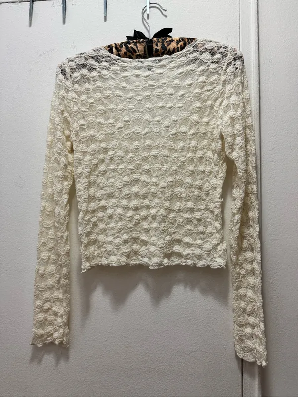 2000s Y2K Self Esteem Cream Lace Long-Sleeve Top Medium - Image 4