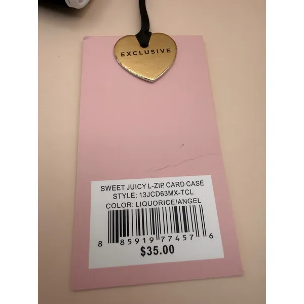 Juicy Couture Sweet‎ Juicy L-Zip Card Case Wallet Black Velour Strawberry NEW - Image 3