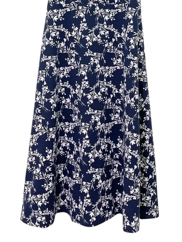 PACT Organic Cotton Fit Flare Midi Dress Size Large Navy Floral Shelf Bra Knit - Image 9