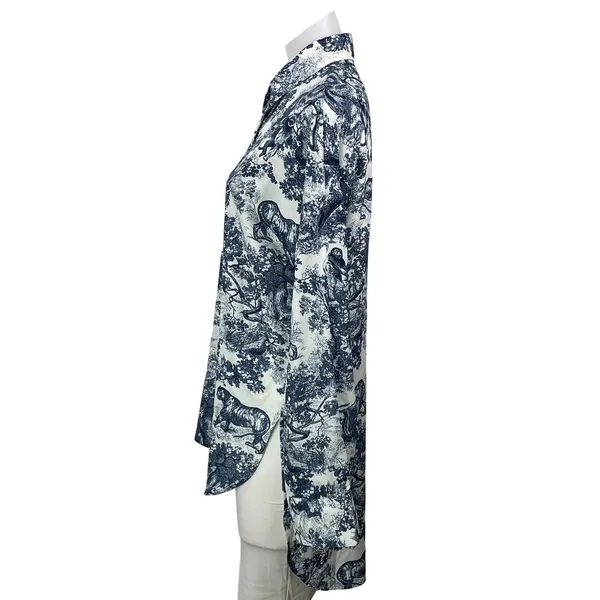 Commense Women's Blue White Long Sleeves Animal Print Button Down Shirt Top Sz S - Image 2