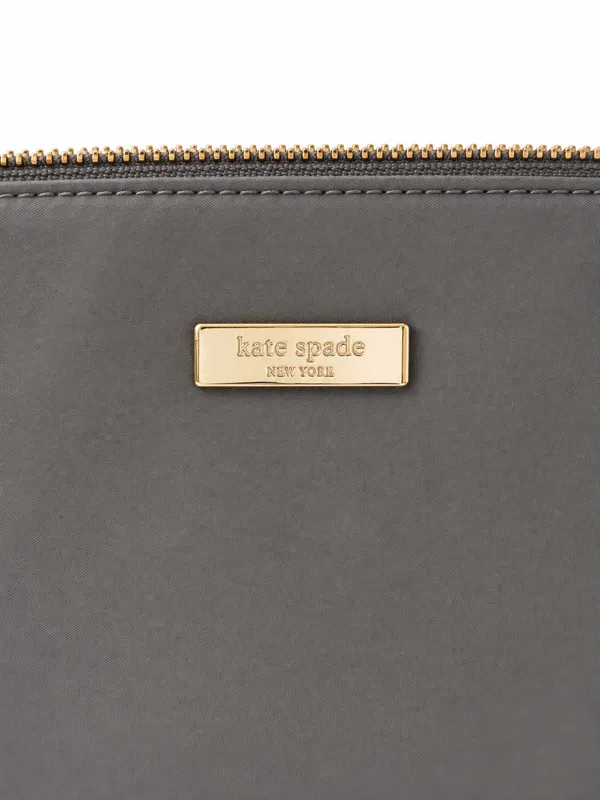 Authentic Kate Spade New York Gray Nylon Zip Tote Shoulder Bag Black Handles Gold Hardware - Image 3