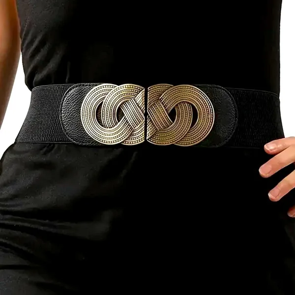 Black‎ Chic Retro-Style Pu Leather Elastic Corset Belt Versatile Waist Strap - Image 3