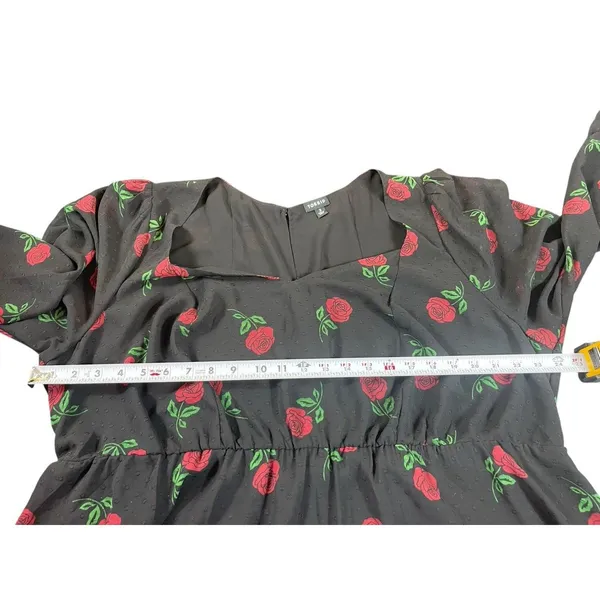 Torrid Size 3 Black Rose Print Peplum Blouse Sheer Sleeves Romantic Gothic 3X - Image 9