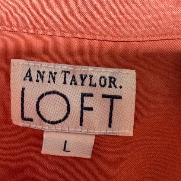 Ann Taylor Loft Orange‎ 100% Silk Button Down Long Sleeve Blouse Large - Image 2