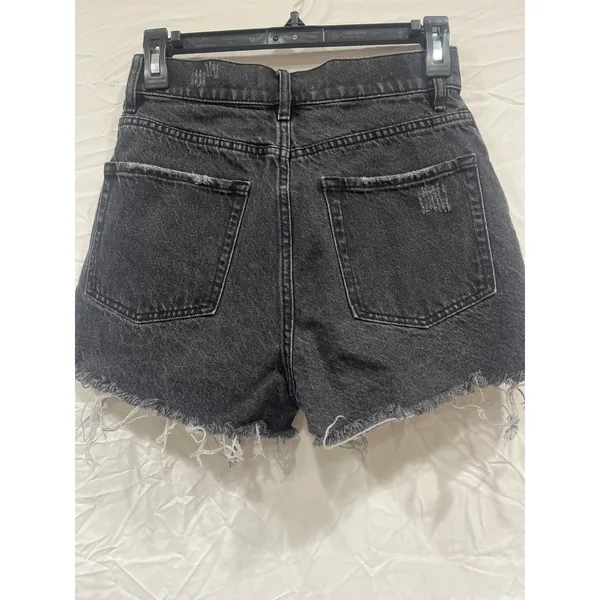 Pac Sun High Rise Icon Short Hyper Distressed Shorts 26 Button Fly Black Vintage - Image 6