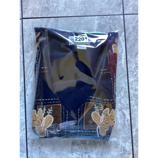 Dress Barn Vintage Woman Navy Blue Corduroy Autumn Leaf Embroidered Vest 1X - Image 6