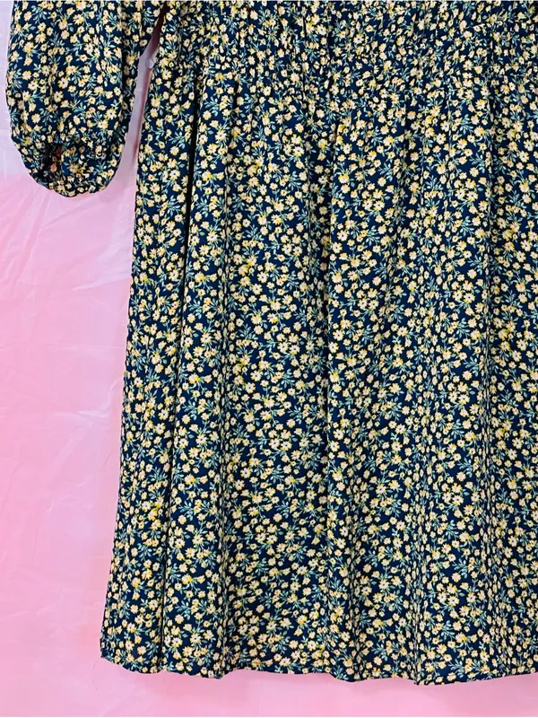 AUW Navy and Yellow Floral Square-Neck Midi Dress - Image 5