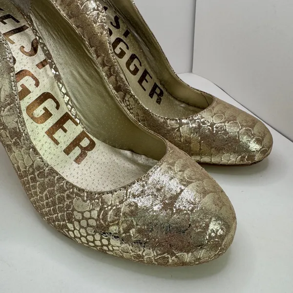 Kelsi Dagger Gold Metallic Snakeskin Stiletto Pumps Heels Size 9 - Image 9