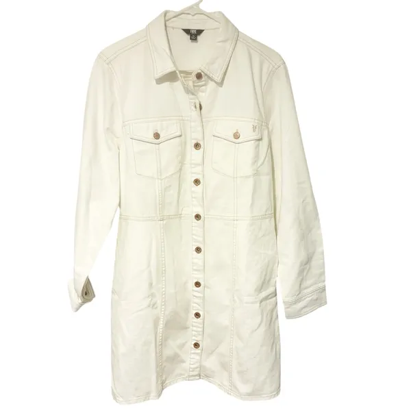 Frye Women's Size‎ XL White Long Sleeve Denim Button Front Mini Dress - Image 2