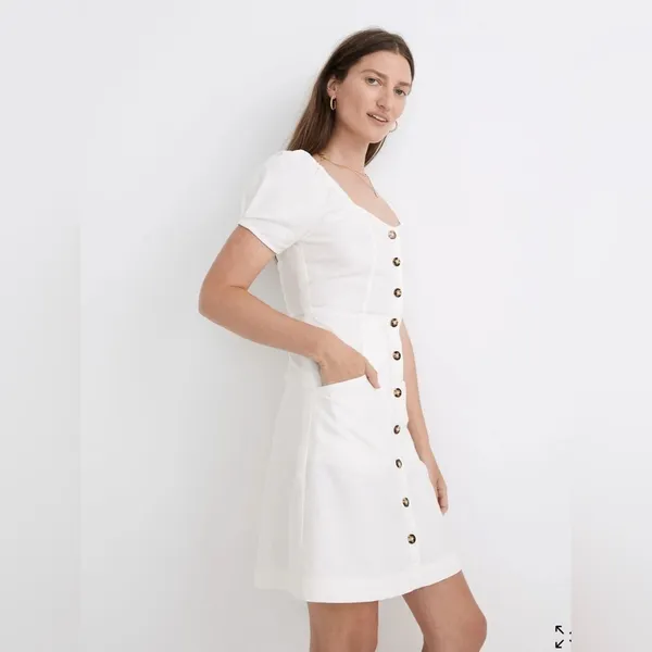 Madewell Linen-Cotton Puff-Sleeve Mini Dress size 6 NWT IVORY COLOR - Image 4